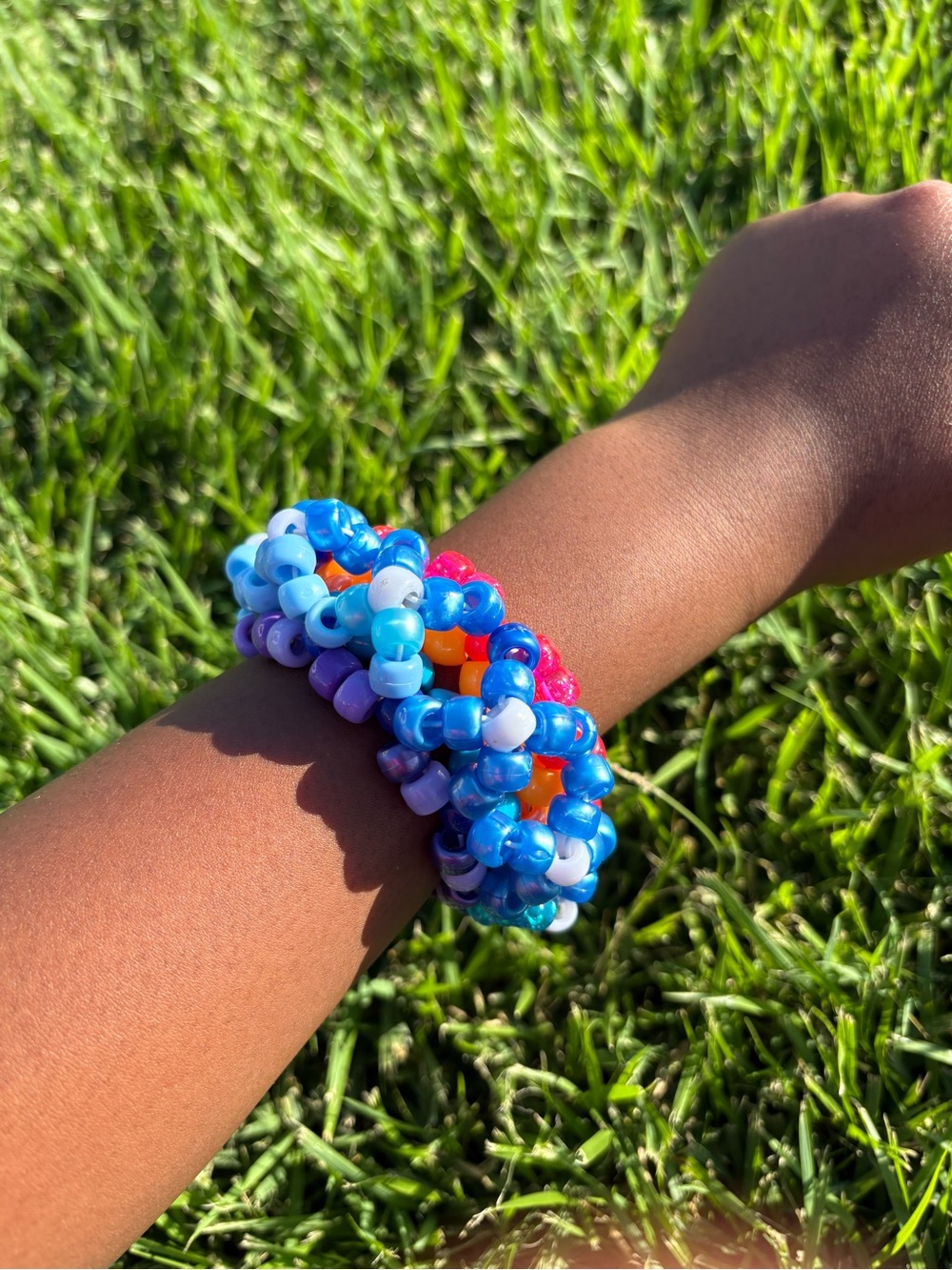 New handmade Kandi Beaded Stretch Cuff Bracelet Blue, Purple, Turquoise & Orange